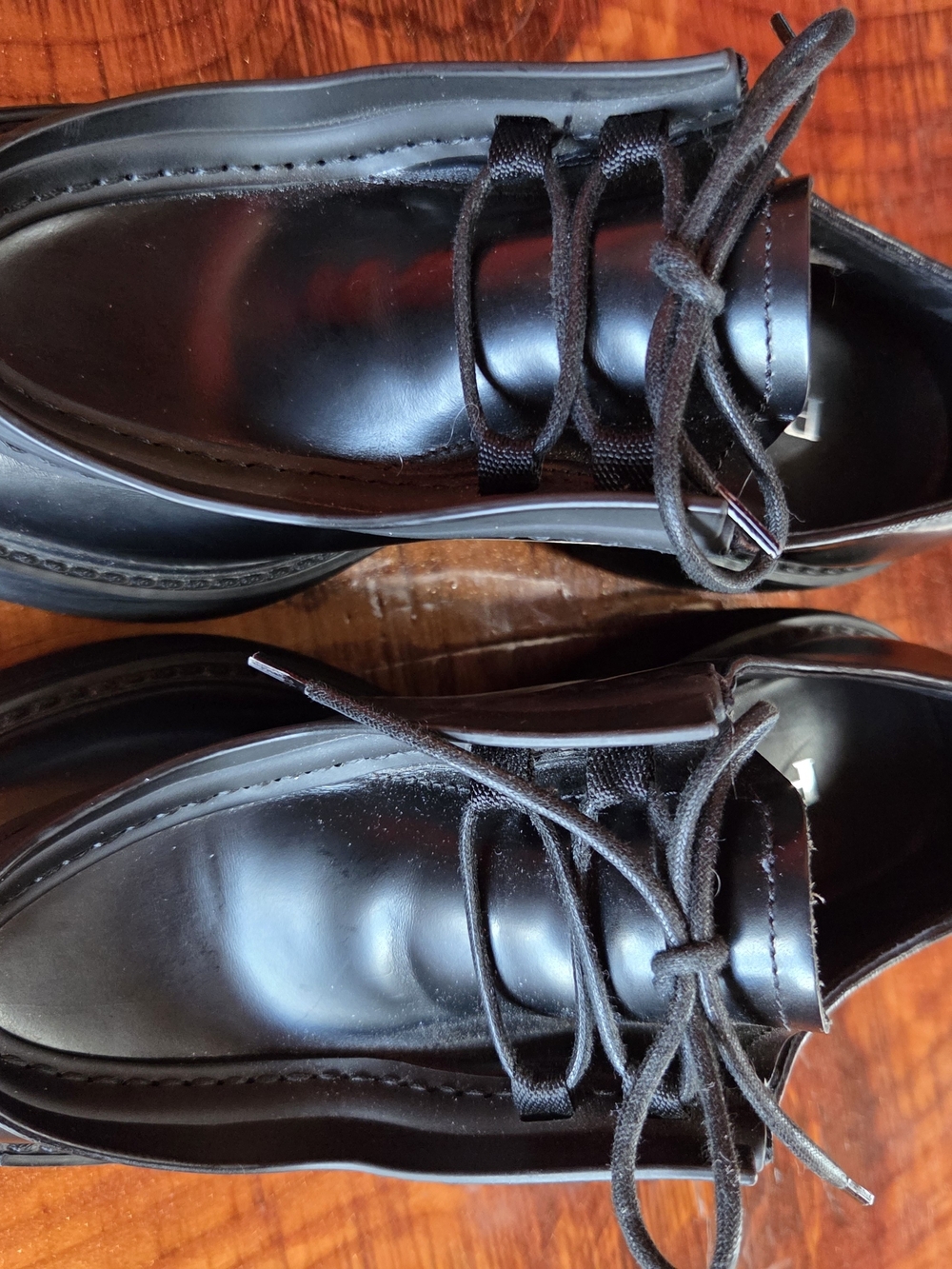 PRADA Diapason Black Opague Brushed Leather Lace-up Loafers - Picture 3 of 8